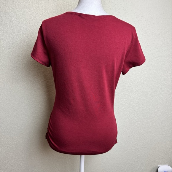 JKLA California Women's Top Red‎ Size S Short Sleeve Ruffles Pullover Stretch - Picture 3 of 6